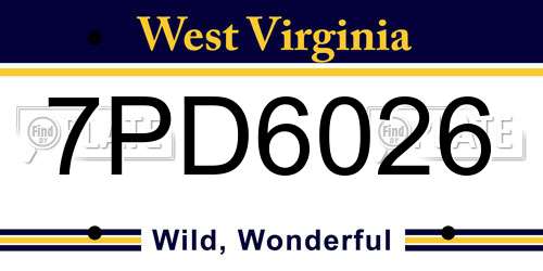 7PD6026 West Virginia License Plate