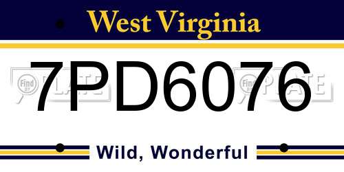 7PD6076 West Virginia License Plate