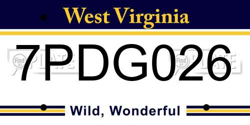 7PDG026 West Virginia License Plate