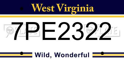 7PE2322 West Virginia License Plate