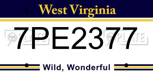 7PE2377 West Virginia License Plate