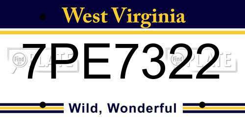 7PE7322 West Virginia License Plate