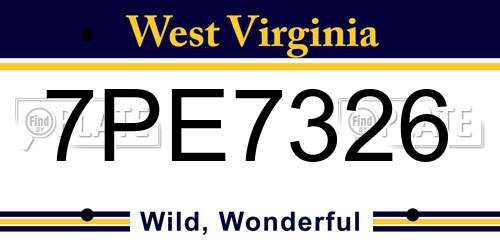 7PE7326 West Virginia License Plate