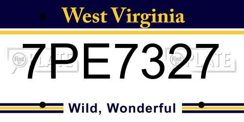 7PE7327 West Virginia License Plate