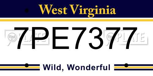 7PE7377 West Virginia License Plate