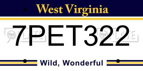 7PET322 West Virginia License Plate
