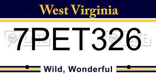 7PET326 West Virginia License Plate