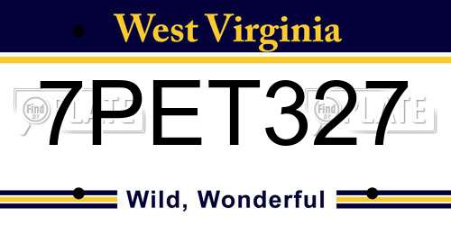 7PET327 West Virginia License Plate