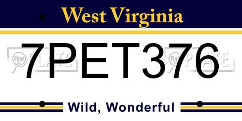 7PET376 West Virginia License Plate