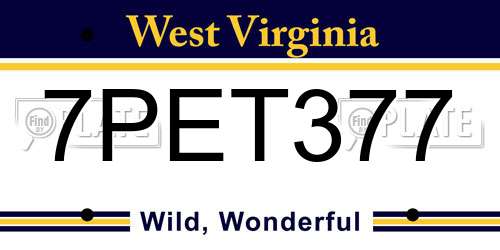 7PET377 West Virginia License Plate