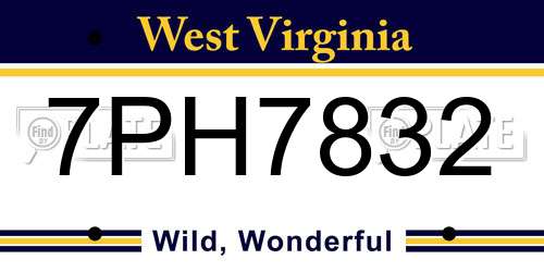 7PH7832 West Virginia License Plate