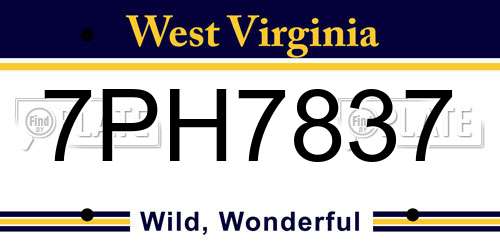 7PH7837 West Virginia License Plate
