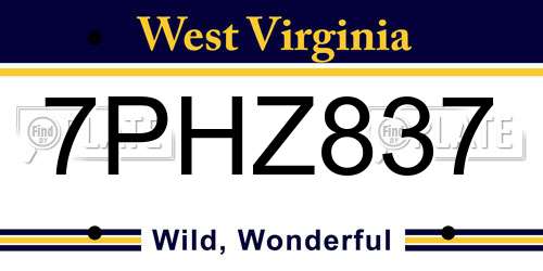 7PHZ837 West Virginia License Plate