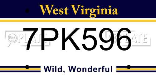 7PK596 West Virginia License Plate
