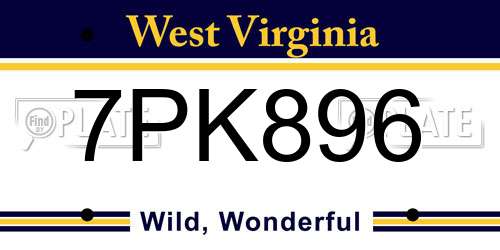 7PK896 West Virginia License Plate