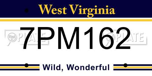 7PM162 West Virginia License Plate