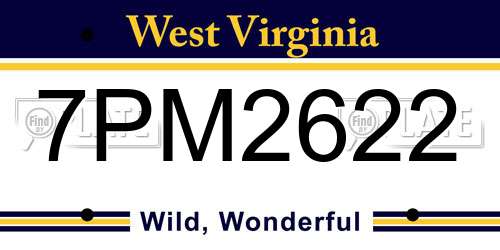 7PM2622 West Virginia License Plate