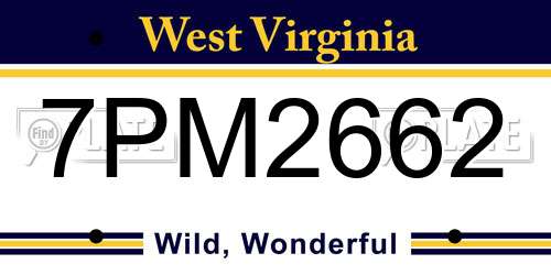 7PM2662 West Virginia License Plate