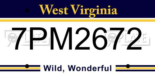 7PM2672 West Virginia License Plate