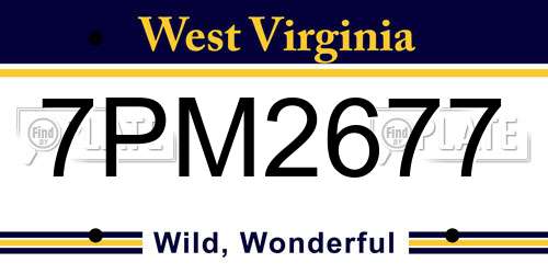 7PM2677 West Virginia License Plate