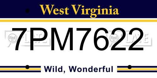 7PM7622 West Virginia License Plate