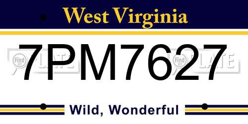 7PM7627 West Virginia License Plate