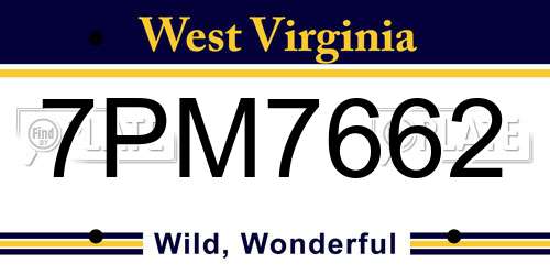 7PM7662 West Virginia License Plate