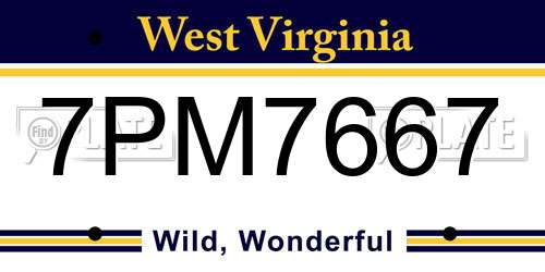 7PM7667 West Virginia License Plate