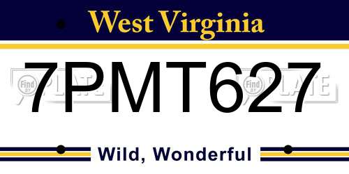 7PMT627 West Virginia License Plate