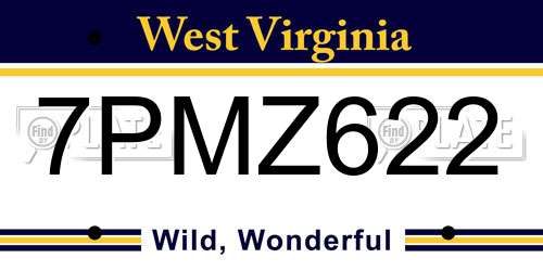 7PMZ622 West Virginia License Plate