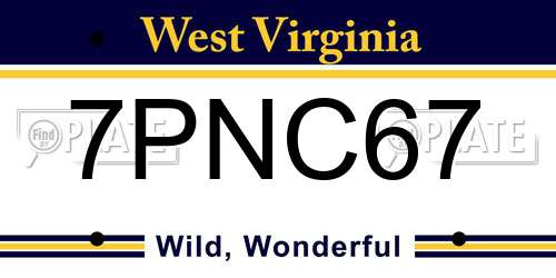 7PNC67 West Virginia License Plate