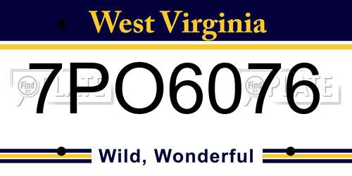7PO6076 West Virginia License Plate