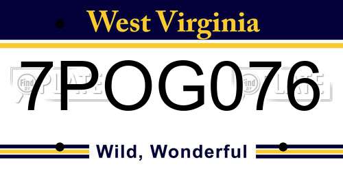 7POG076 West Virginia License Plate