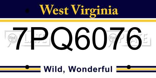7PQ6076 West Virginia License Plate
