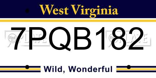 7PQB182 West Virginia License Plate