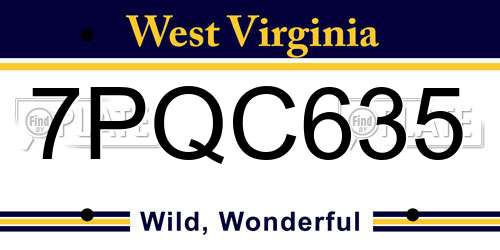 7PQC635 West Virginia License Plate