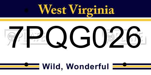 7PQG026 West Virginia License Plate