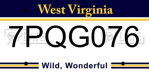 7PQG076 West Virginia License Plate