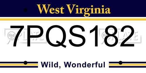 7PQS182 West Virginia License Plate