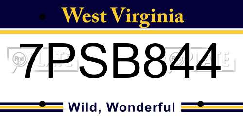 7PSB844 West Virginia License Plate