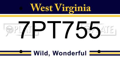 7PT755 West Virginia License Plate