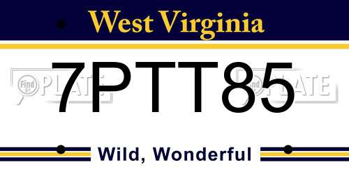 7PTT85 West Virginia License Plate