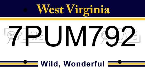 7PUM792 West Virginia License Plate