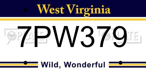 7PW379 West Virginia License Plate