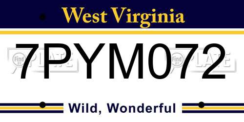 7PYM072 West Virginia License Plate