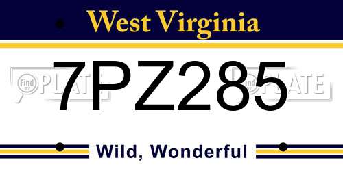 7PZ285 West Virginia License Plate