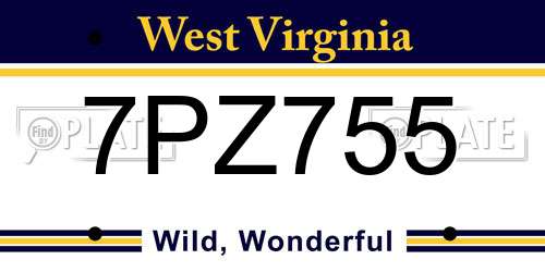 7PZ755 West Virginia License Plate