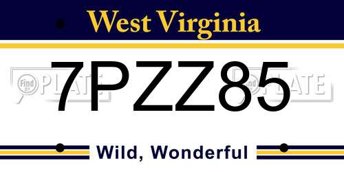 7PZZ85 West Virginia License Plate