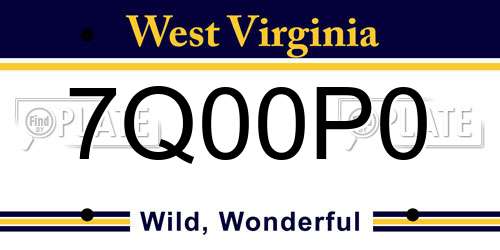 7Q00P0 West Virginia License Plate