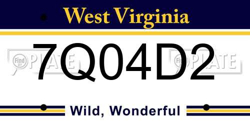 7Q04D2 West Virginia License Plate